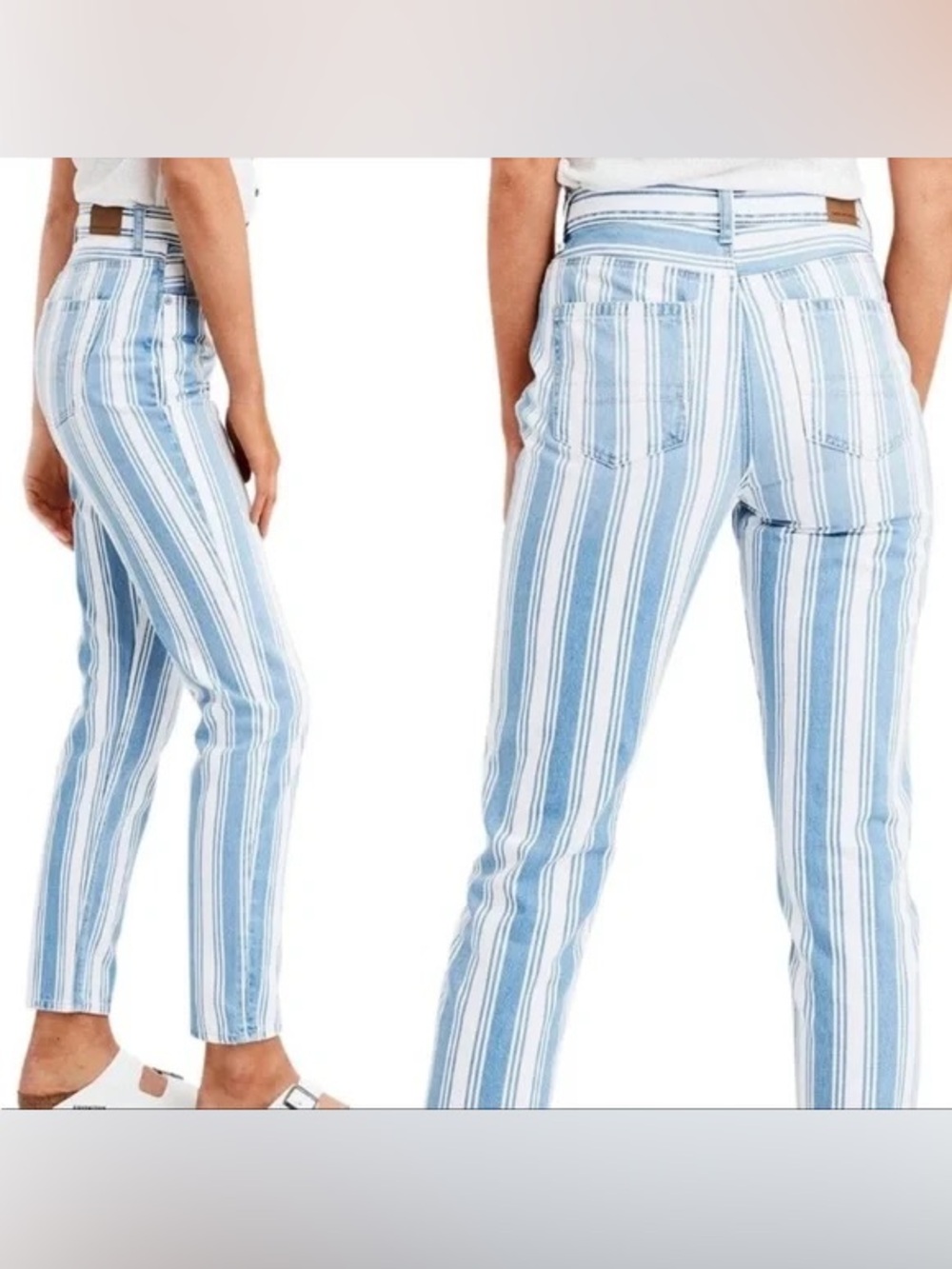 American Eagle Outfitters High-Waisted Mom Jeans, Light Blue/White, Size 0